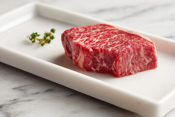 wagyu meat on a white plate, Generative AI