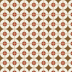 Seamless Retro Geometric Circle Grid Pattern in Brown, Cream and Red