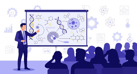 Engaging science presentation with instructor explaining complex concepts to an audience