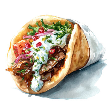 Gyro, watercolor painting, vector illustration, isolated on a white background.