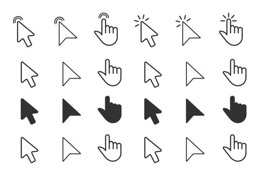 Cursor Arrow and Hand Pointer Icons Set in Outline and Solid Styles
Click, Touch, Select and Interaction Symbols for Web, App and UI Design