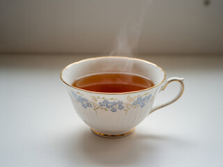 青い小花柄のクラシックティーカップと紅茶