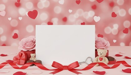 Celebrate love with a romantic valentine's day card display surrounded by heart decorations and gifts in a cozy soft atmosphere perfect for capturing sweet moments