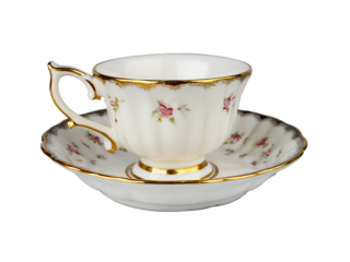 優雅な花柄ポーセリンティーカップ＆ソーサー