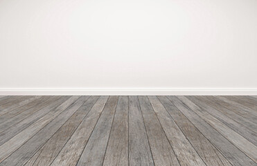 Old wood floor and white wall, empty room for background