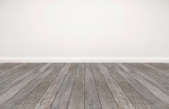 Old wood floor and white wall, empty room for background