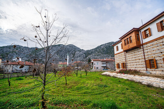 The scenic views of İbradı, which is a high plain in the Taurus Mountains with its buttoned houses and an old chesnut tree in Antalya, Turkey.