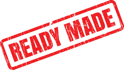 Ready made red grunge text appearing on a distressed rubber stamp over a clean white surface