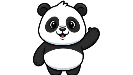 Naklejka premium A happy and adorable giant panda cartoon character standing while waving its hand. This vector-style illustration features clean lines, vibrant black and white contrast, and a friendly expression. Iso