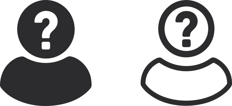 Silhouette and outline icons of a person with a question mark on white background vector illustration