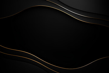 luxury black background with gold and silver curved lines and central space