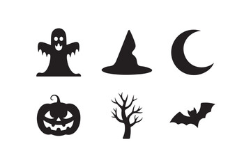 Halloween Icon silhouette Collection on white background.