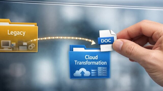 Professional Change Promotion concept. Digital transformation concept with legacy files moving to cloud storage.