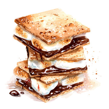 Smores in watercolor style, vector illustration, isolated on white background.