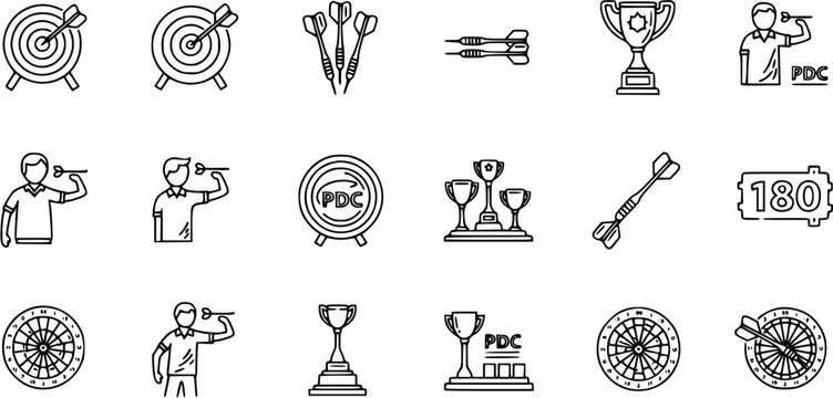 Darts Sport Icon Set: A Collection of Symbols Representing the Game of Darts and its Associated Elements