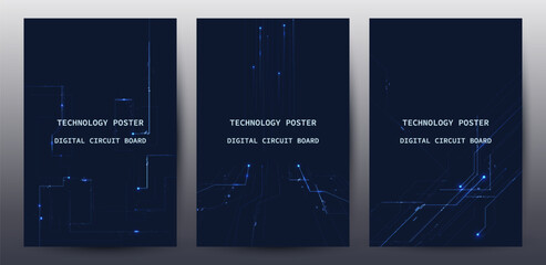 Tech Poster Set And Abstract structure circuit computer technology business background