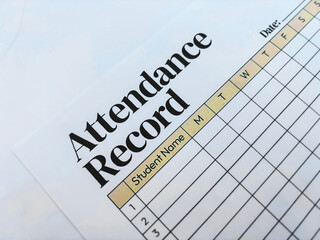 Close up of attendance record sheet with empty copy space boxes background.