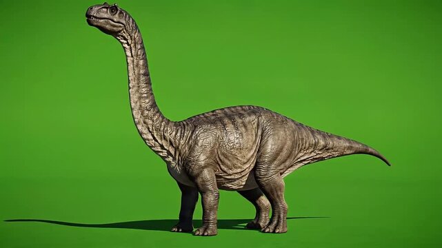Realistic 3D Brachiosaurus Dinosaur on Green Screen Background.