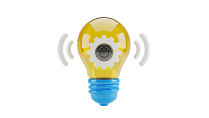 Abstract Light Bulb with Gear and Signal Waves - Innovation Concept