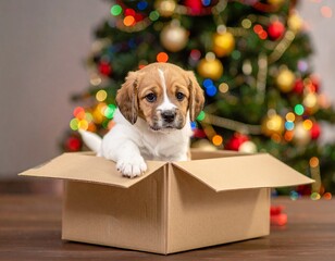 puppy with christmas gift