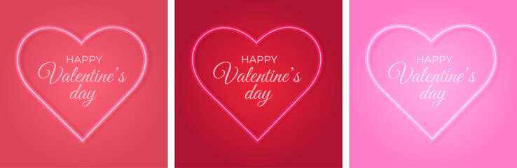 Vector set of Valentine's Day hearts in pink and red tones, neon love illustration for greeting cards, invitations, posters and social media designs.