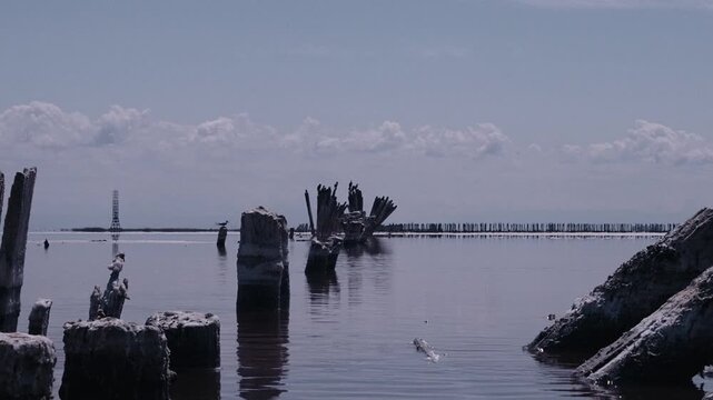 a salty pink lake in clear weather