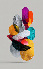 Abstract Colourful Textured Shapes Composition on Gray Background