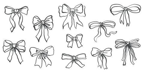 Vector set of hand-drawn elegant bows and ribbons. Vector illustration