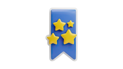 3D Blue Bookmark Icon with Yellow Stars