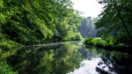 Fototapeta premium Calm River Flowing Through Forest