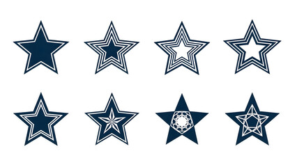 Blue Star Icons Set on White Background