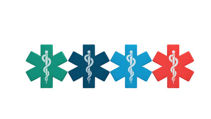 Medical Cross Symbols in Green, Blue, Red on White Background