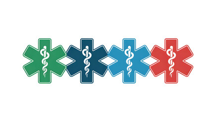 Medical Cross Symbols with Staff of Asclepius in Various Colors Isolated on White Background