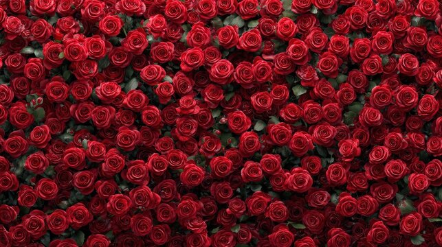 Natural fresh red roses flowers pattern wallpaper. top view, Red rose flower wall background.  blossom, red rose, rose, fresh, closeup, flower