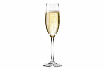 Champagne flute glass with sparkling wine isolated on white