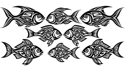 Tribal Fish Tattoo Design - Black and White Aquatic Animal Illustration