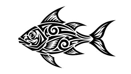 Tribal Fish Tattoo Design - Black and White Aquatic Art