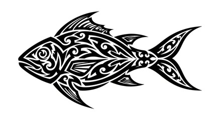 Tribal Fish Tattoo Design - Black Ink Marine Animal Illustration