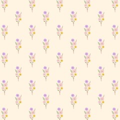 A seamless repeating floral bouquet pattern featuring variety of flower tied together with a decorative ribbon. 
