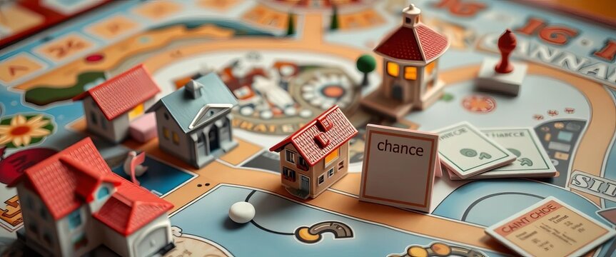 Classic board game with houses, hotels, and Chance cards, game night, go