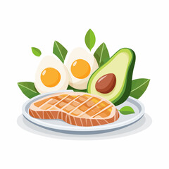 Healthy Breakfast with Eggs Avocado Salmon and Fresh Greens in a Modern Illustration