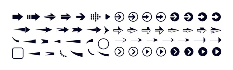 Arrow Direction Navigation UI Interface Pointer Icons Set. Forward Back Next Play Button Logo. Minimal Outline Solid Circle Glyph for Digital Business. Vector Illustration