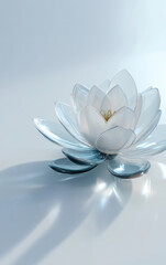 Ethereal Glass Lotus Blossom with Soft Light and Caustic Reflections