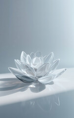 Minimalist Glass Lotus Flower with Soft Sunlight and Reflections