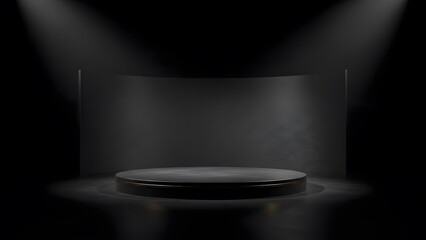 A dark stage with a spotlight on a podium