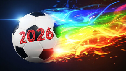 Soccer ball with vibrant 2026 flames