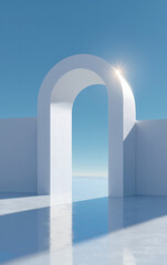 Minimalist White Archway Under Blue Sky with Reflection