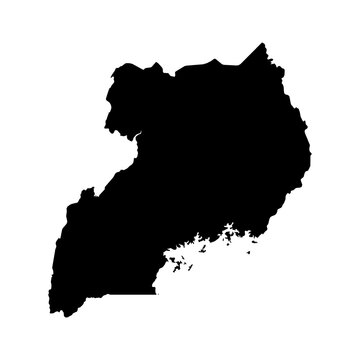 Black Silhouette Map of UGANDA Isolated on Transparent Background Minimal Geographic Illustration