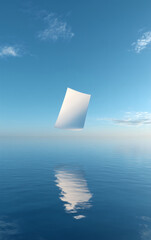 Surreal Minimalist Architecture and Ethereal Fluid Elements in Blue Sky