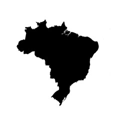 Black Silhouette Map of BRAZIL Isolated on Transparent Background Minimal Geographic Illustration